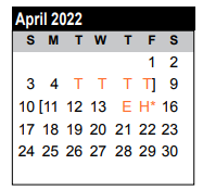 District School Academic Calendar for Dewalt Alter for April 2022