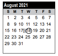 District School Academic Calendar for Dewalt Alter for August 2021