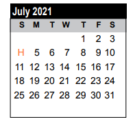 District School Academic Calendar for Dewalt Alter for July 2021