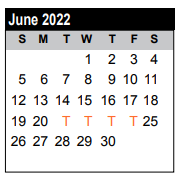 District School Academic Calendar for Harris County Juvenile Probation for June 2022