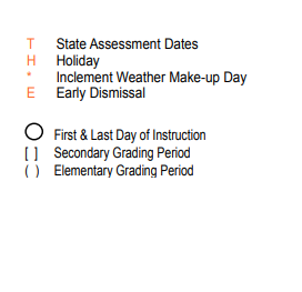 District School Academic Calendar Legend for Elementary Campus #7