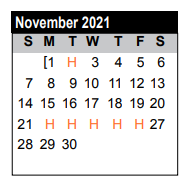 District School Academic Calendar for Dewalt Alter for November 2021