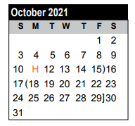 District School Academic Calendar for Dewalt Alter for October 2021