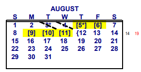 District School Academic Calendar for Success Program for August 2021