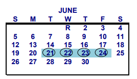 District School Academic Calendar for La Vega H S for June 2022