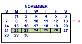 District School Academic Calendar for Bill Logue Juvenile Justice Ctr for November 2021