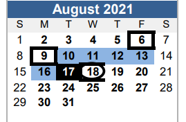 District School Academic Calendar for La Vernia Primary for August 2021