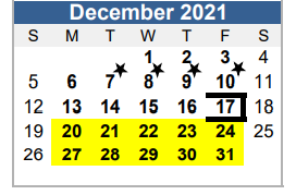 District School Academic Calendar for La Vernia High School for December 2021