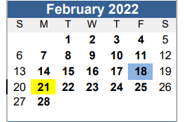 District School Academic Calendar for La Vernia Primary for February 2022