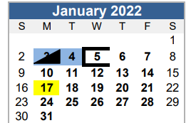 District School Academic Calendar for La Vernia Primary for January 2022