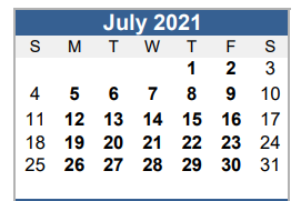 District School Academic Calendar for La Vernia Primary for July 2021