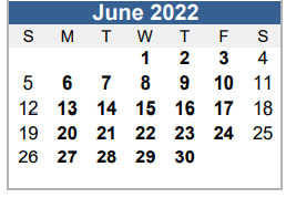 District School Academic Calendar for Floresville Alternative for June 2022