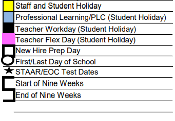 District School Academic Calendar Legend for La Vernia High School