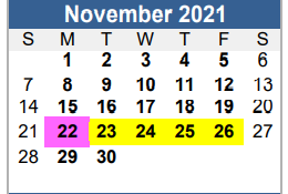 District School Academic Calendar for La Vernia Junior High School for November 2021
