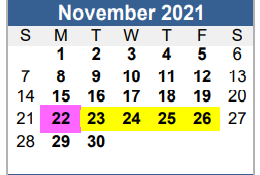 District School Academic Calendar for Floresville Choice Program for November 2021