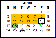 District School Academic Calendar for Virginia Allred Stacey Jr/sr H S for April 2022