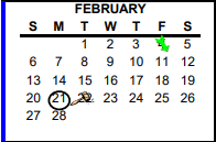 District School Academic Calendar for Virginia Allred Stacey Jr/sr H S for February 2022