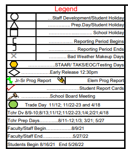 District School Academic Calendar Legend for Virginia Allred Stacey Jr/sr H S