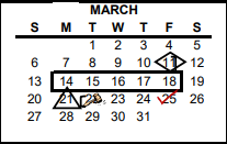 District School Academic Calendar for Virginia Allred Stacey Jr/sr H S for March 2022