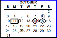 District School Academic Calendar for Virginia Allred Stacey Jr/sr H S for October 2021