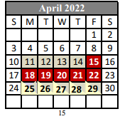 District School Academic Calendar for Lafayette Alternative Program For Students for April 2022