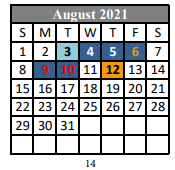 District School Academic Calendar for Evangeline Elementary School for August 2021