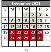 District School Academic Calendar for Evangeline Elementary School for December 2021