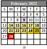 District School Academic Calendar for N. P. Moss Annex for February 2022