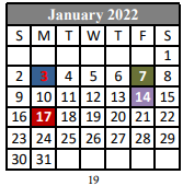 District School Academic Calendar for Ridge Elementary School for January 2022