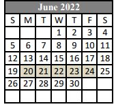District School Academic Calendar for N. P. Moss Middle School for June 2022