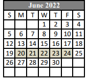 District School Academic Calendar for L.J. Alleman Middle School for June 2022