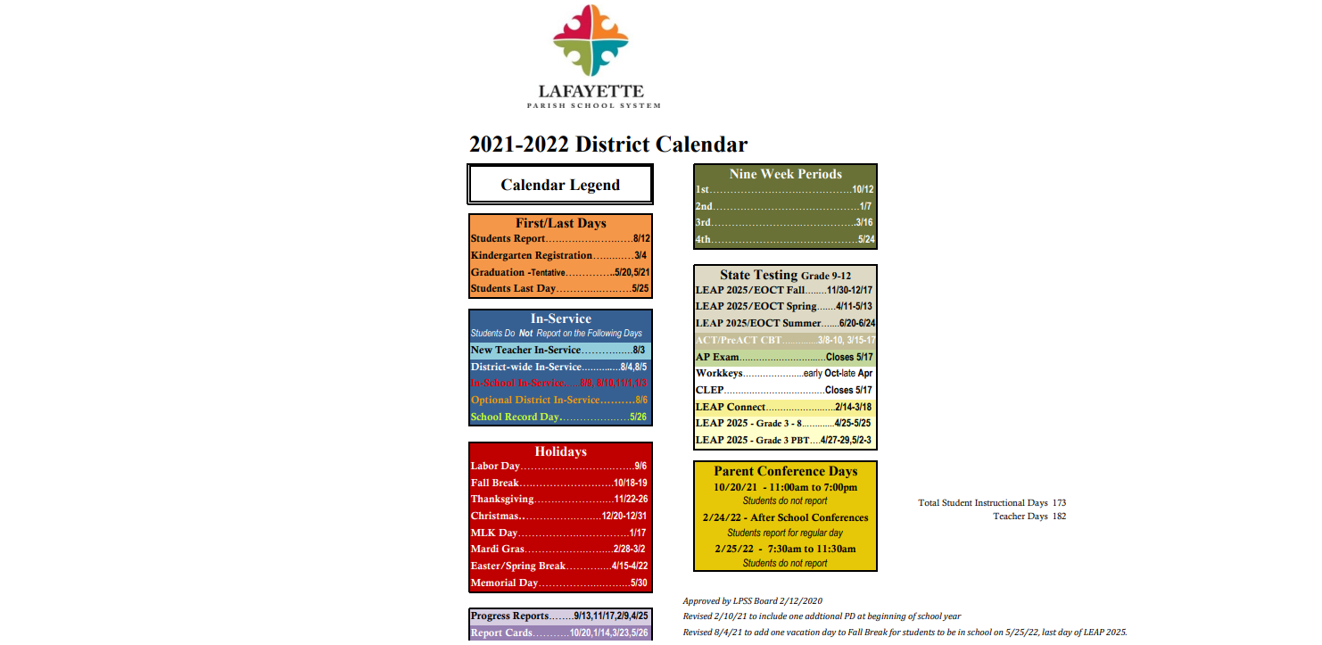 District School Academic Calendar Key for O. Comeaux High School