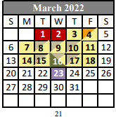District School Academic Calendar for Duson Elementary School for March 2022