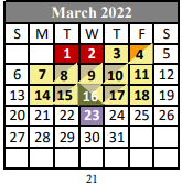 District School Academic Calendar for Evangeline Elementary School for March 2022