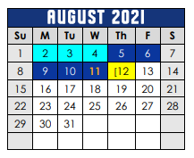 District School Academic Calendar for Lago Vista Elementary School for August 2021
