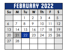 District School Academic Calendar for Lago Vista High School for February 2022