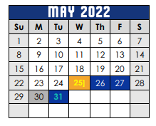 District School Academic Calendar for Lago Vista High School for May 2022