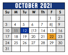 District School Academic Calendar for Lago Vista Elementary School for October 2021