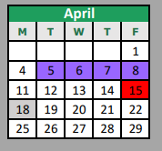 District School Academic Calendar for Denton Co J J A E P for April 2022