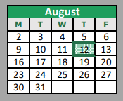 District School Academic Calendar for Lake Dallas Int for August 2021