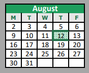 District School Academic Calendar for Denton Co J J A E P for August 2021