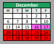 District School Academic Calendar for Denton Co J J A E P for December 2021