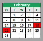 District School Academic Calendar for Denton Co J J A E P for February 2022