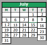 District School Academic Calendar for Lake Dallas Middle for July 2021