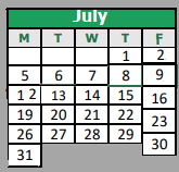 District School Academic Calendar for Denton Co J J A E P for July 2021