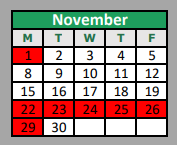 District School Academic Calendar for Lake Dallas Middle for November 2021