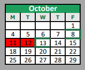 District School Academic Calendar for Denton Co J J A E P for October 2021