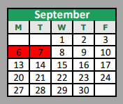 District School Academic Calendar for Denton Co J J A E P for September 2021