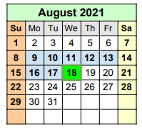 District School Academic Calendar for Hudson Bend Middle for August 2021