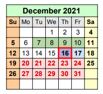 District School Academic Calendar for Hudson Bend Middle for December 2021